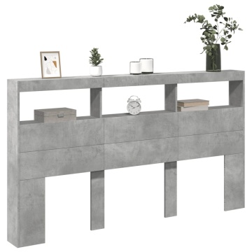 Tăblie de pat cu dulap și LED, gri beton, 180x17x102 cm - Img 8