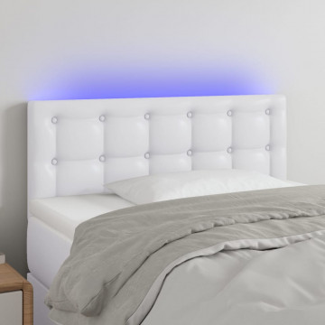 Tăblie de pat cu LED, alb, 100x5x78/88 cm, piele ecologică - Img 1