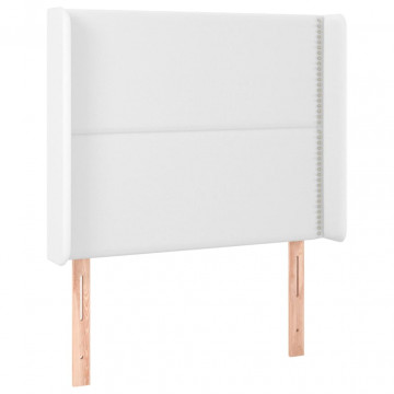 Tăblie de pat cu LED, alb, 103x16x118/128 cm, piele ecologică - Img 3