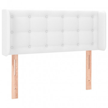 Tăblie de pat cu LED, alb, 103x16x78/88 cm, piele ecologică - Img 3