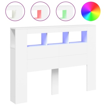 Tăblie de pat cu LED, alb, 140x18,5x103,5 cm, lemn - Img 2