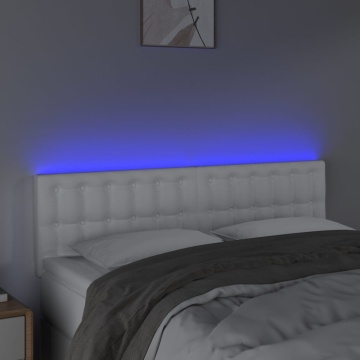 Tăblie de pat cu LED, alb, 144x5x78/88 cm, piele ecologică - Img 3