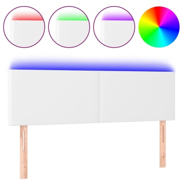 Tăblie de pat cu LED, alb, 144x5x78/88 cm, piele ecologică - Img 2