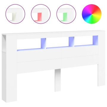 Tăblie de pat cu LED, alb, 200x18,5x103,5 cm, lemn prelucrat - Img 2
