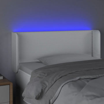 Tăblie de pat cu LED, alb, 83x16x78/88 cm, piele ecologică - Img 4