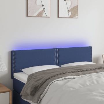 Tăblie de pat cu LED, albastru, 144x5x78/88 cm, textil - Img 1
