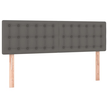 Tăblie de pat cu LED, gri, 144x5x78/88 cm, piele ecologică - Img 4