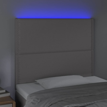 Tăblie de pat cu LED, gri, 90x5x118/128 cm, piele ecologică - Img 3