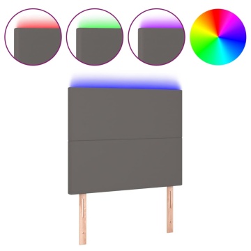 Tăblie de pat cu LED, gri, 90x5x118/128 cm, piele ecologică - Img 2