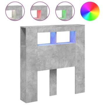 Tăblie de pat cu LED, gri beton, 100x18,5x103,5 cm, lemn - Img 2
