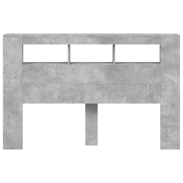 Tăblie de pat cu LED, gri beton, 160x18,5x103,5 cm, lemn - Img 5