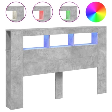 Tăblie de pat cu LED, gri beton, 160x18,5x103,5 cm, lemn - Img 2