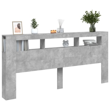 Tăblie de pat cu LED, gri beton, 220x18,5x103,5 cm, lemn - Img 8