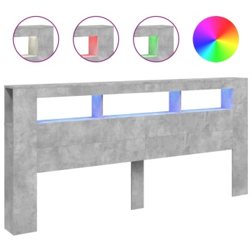 Tăblie de pat cu LED, gri beton, 220x18,5x103,5 cm, lemn - Img 2