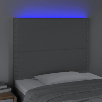Tăblie de pat cu LED, gri deschis, 100x5x118/128 cm, textil - Img 3