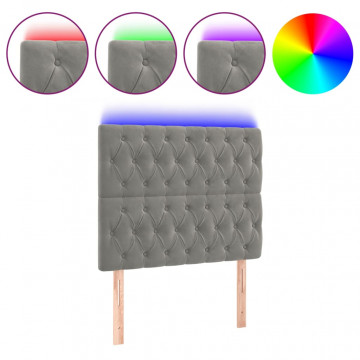 Tăblie de pat cu LED, gri deschis, 100x7x118/128 cm, catifea - Img 2