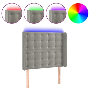 Tăblie de pat cu LED, gri deschis, 103x16x118/128 cm, catifea - Img 2