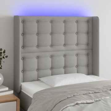 Tăblie de pat cu LED, gri deschis, 103x16x118/128 cm, textil - Img 1