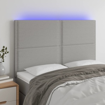 Tăblie de pat cu LED, gri deschis, 144x5x118/128 cm, textil - Img 1