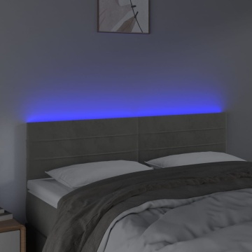 Tăblie de pat cu LED, gri deschis, 144x5x78/88 cm, catifea - Img 3