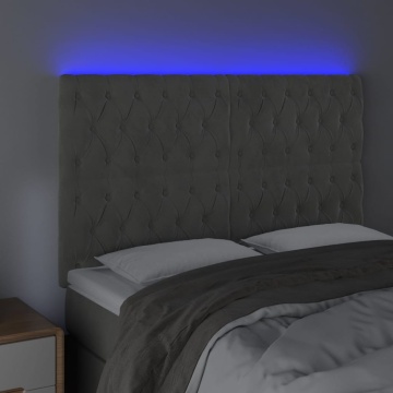 Tăblie de pat cu LED, gri deschis, 144x7x118/128 cm, catifea - Img 3
