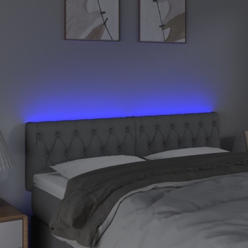Tăblie de pat cu LED, gri deschis, 144x7x78/88 cm, textil - Img 3