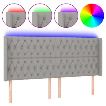 Tăblie de pat cu LED, gri deschis, 183x16x118/128 cm, textil - Img 2