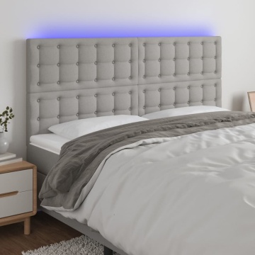 Tăblie de pat cu LED, gri deschis, 200x5x118/128 cm, textil - Img 1