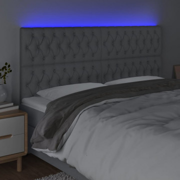 Tăblie de pat cu LED, gri deschis, 200x7x118/128 cm, textil - Img 3