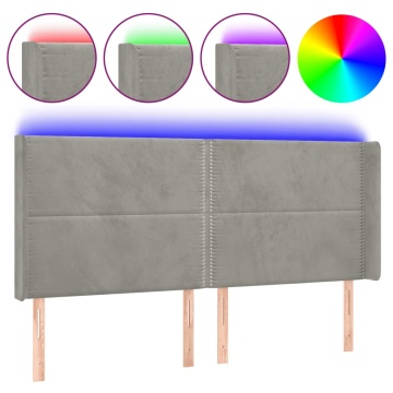 Tăblie de pat cu LED, gri deschis, 203x16x118/128 cm, catifea - Img 2