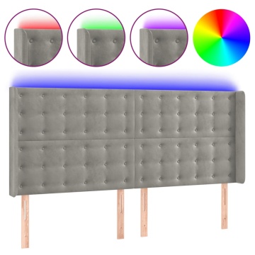 Tăblie de pat cu LED, gri deschis, 203x16x118/128 cm, catifea - Img 2