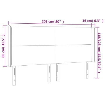 Tăblie de pat cu LED, gri deschis, 203x16x118/128 cm, textil - Img 5