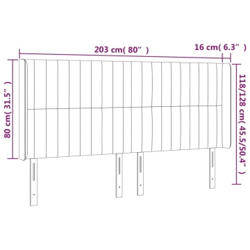 Tăblie de pat cu LED, gri deschis, 203x16x118/128 cm, textil - Img 5