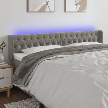 Tăblie de pat cu LED, gri deschis, 203x16x78/88 cm, catifea - Img 1
