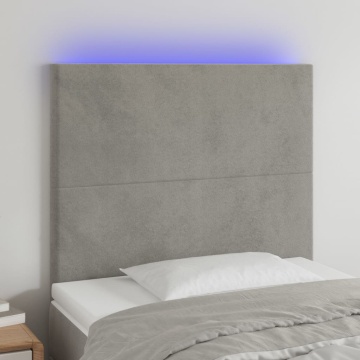Tăblie de pat cu LED, gri deschis, 80x5x118/128 cm, catifea - Img 1
