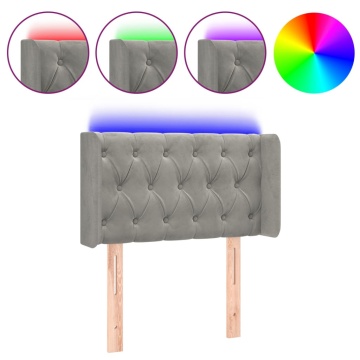 Tăblie de pat cu LED, gri deschis, 83x16x78/88 cm, catifea - Img 2