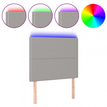 Tăblie de pat cu LED, gri deschis, 90x5x118/128 cm, textil - Img 2