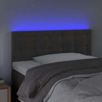 Tăblie de pat cu LED, gri închis, 100x5x78/88 cm, catifea - Img 3