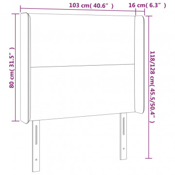 Tăblie de pat cu LED, gri închis, 103x16x118/128 cm, catifea - Img 5