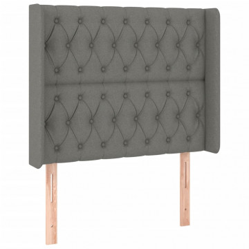 Tăblie de pat cu LED, gri închis, 103x16x118/128 cm, textil - Img 3