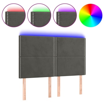 Tăblie de pat cu LED, gri închis, 144x5x118/128 cm, catifea - Img 2