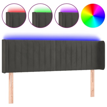 Tăblie de pat cu LED, gri închis, 147x16x78/88 cm, catifea - Img 2