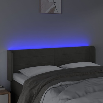 Tăblie de pat cu LED, gri închis, 147x16x78/88 cm, catifea - Img 4