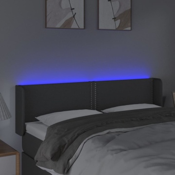 Tăblie de pat cu LED, gri închis, 147x16x78/88 cm, textil - Img 4