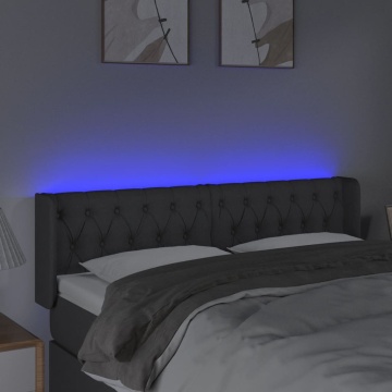 Tăblie de pat cu LED, gri închis, 147x16x78/88 cm, textil - Img 4
