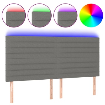 Tăblie de pat cu LED, gri închis, 180x5x118/128 cm, textil - Img 2