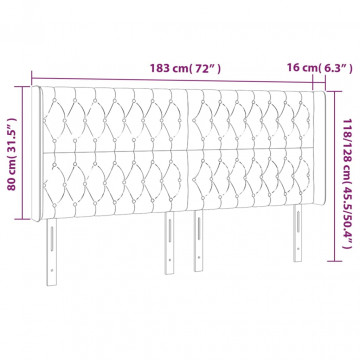 Tăblie de pat cu LED, gri închis, 183x16x118/128 cm, textil - Img 5