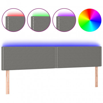 Tăblie de pat cu LED, gri închis, 200x5x78/88 cm, textil - Img 2