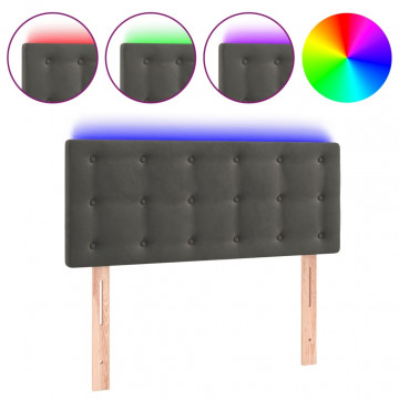 Tăblie de pat cu LED, gri închis, 80x5x78/88 cm, catifea - Img 2