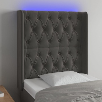 Tăblie de pat cu LED, gri închis, 83x16x118/128 cm, catifea - Img 1